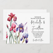 ブルーパープルピンクアイリスガーデンクリスチャン結婚ズ 招待状 (正面/裏面)