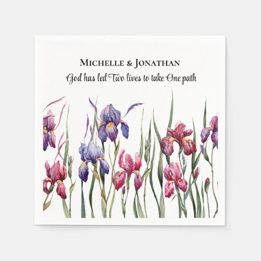 ブルーパープルピンクアイリス感動的フローラ結婚ズ スタンダードカクテルナプキン (正面)