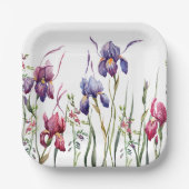 ブルーパープルピンクアイリス花水彩園 ペーパープレート (正面)
