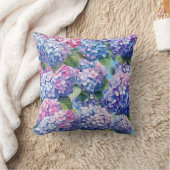 ブルーパープルピンクアジサイ柄 クッション (ブランケット)