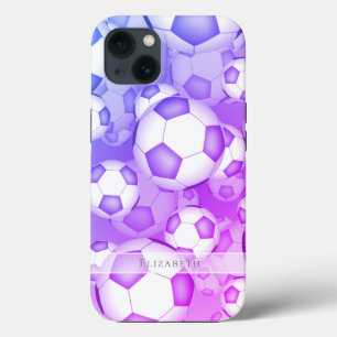 ブルーパープルピンクカラフルサッカーボール iPhone 13ケース