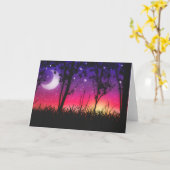 ブルーパープルピンクサンセットムーンライズ カード (黄色い花)