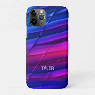 ブルーパープルピンクメタルルック名ホワイト文字 iPhone 11 PROケース