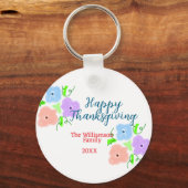 ブルーパープルピンク幸せ感謝祭アドファミリーn キーホルダー (裏面)
