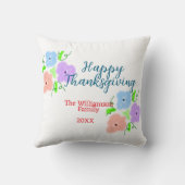 ブルーパープルピンク幸せ感謝祭アドファミリーn クッション (裏面)