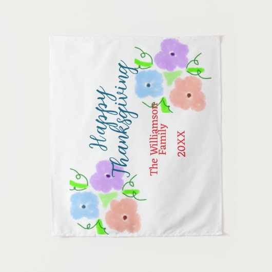 ブルーパープルピンク幸せ感謝祭アドファミリーn タペストリー (正面)