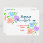 ブルーパープルピンク幸せ感謝祭アドファミリーn ポストカード (正面/裏面)