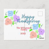 ブルーパープルピンク幸せ感謝祭アドファミリーn ポストカード (裏面)