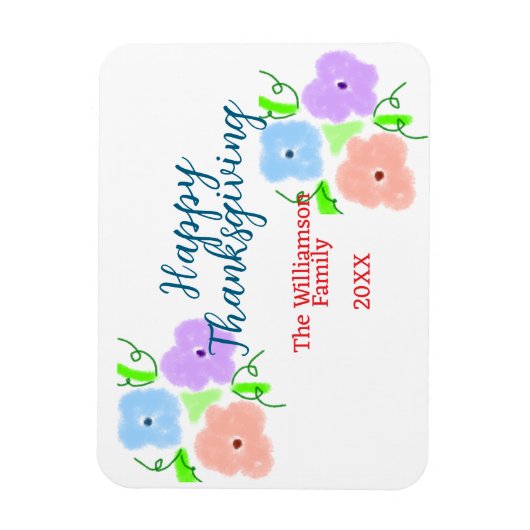 ブルーパープルピンク幸せ感謝祭アドファミリーn マグネット (縦)