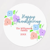 ブルーパープルピンク幸せ感謝祭アドファミリーn ラベル (デザイン1)
