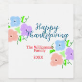 ブルーパープルピンク幸せ感謝祭アドファミリーn ワインラベル (シングルラベル)