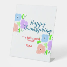 ブルーパープルピンク幸せ感謝祭アドファミリーn 台座サイン