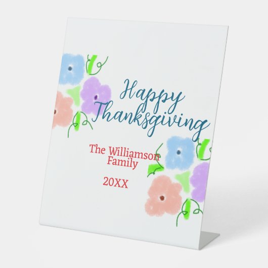 ブルーパープルピンク幸せ感謝祭アドファミリーn 台座サイン (正面)