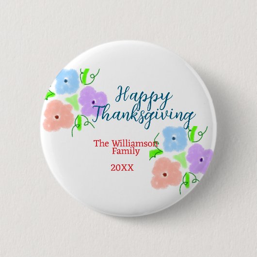 ブルーパープルピンク幸せ感謝祭アドファミリーn 缶バッジ (正面)