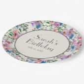 ブルーパープルピンク水彩フラワークリーム甘い16 ペーパープレート (アングル)