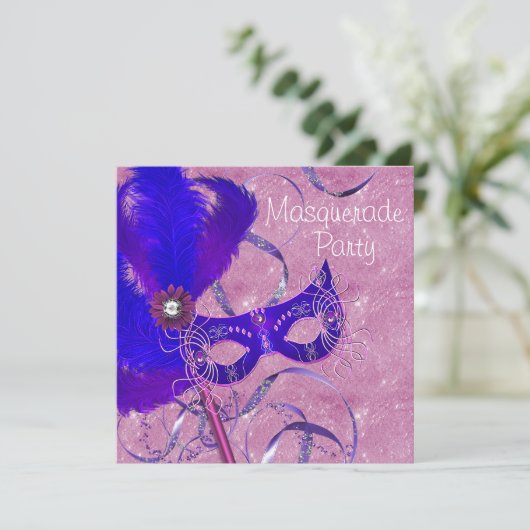 ブルーパープルピンク王室の色の仮装パーティー 招待状 (スタンド正面)