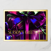 ブルーパープルピンク金ゴールドクリスマスプレゼント 箔シーズンカード (正面)