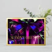 ブルーパープルピンク金ゴールドクリスマスプレゼント 箔シーズンカード (立ち正面)