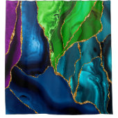 ブルーパープルピーコックアゲートフェイクグリッター シャワーカーテン (正面)