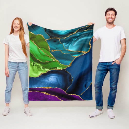 ブルーパープルピーコックアゲートフェイクグリッター フリースブランケット (インサイチュ)