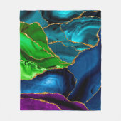 ブルーパープルピーコックアゲートフェイクグリッター フリースブランケット (正面)