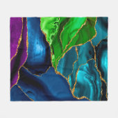 ブルーパープルピーコックアゲートフェイクグリッター フリースブランケット (正面(横))