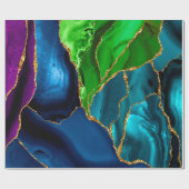 ブルーパープルピーコックアゲートフェイクグリッター ラッピングペーパー (フラット)