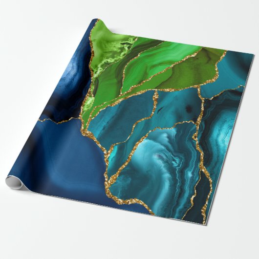 ブルーパープルピーコックアゲートフェイクグリッター ラッピングペーパー (アンロールド)