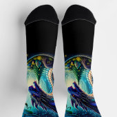 ブルーパープルファンタジードラゴンオンブラック ソックス (上部)