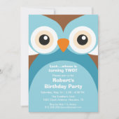 ブルーパープルフクロウ誕生日パーティーの招待状 招待状 (正面)