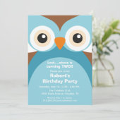 ブルーパープルフクロウ誕生日パーティーの招待状 招待状 (スタンド正面)
