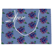 ブルーパープルフラワースケッチカスタム抱き枕 ラージペーパーバッグ (正面)