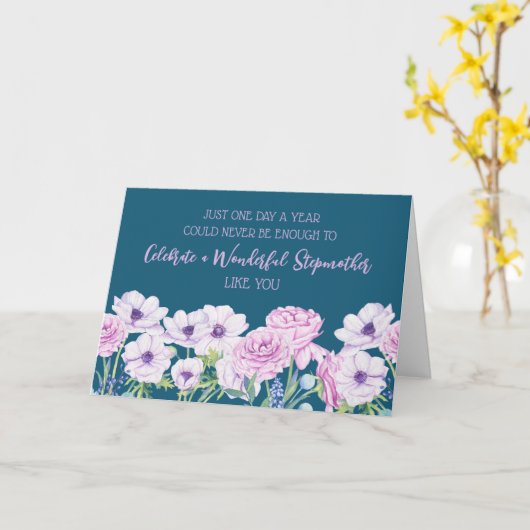 ブルーパープルフラワーステプマザー誕生日 カード (黄色い花)