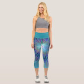 ブルーパープルフラワードリーム抽象芸術フラクタルアート カプリレギンス (正面)