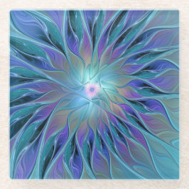 ブルーパープルフラワードリーム抽象芸術フラクタルアート ガラスコースター