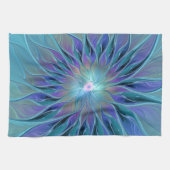 ブルーパープルフラワードリーム抽象芸術フラクタルアート キッチンタオル (横)