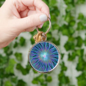 ブルーパープルフラワードリーム抽象芸術フラクタルアート キーホルダー (手)