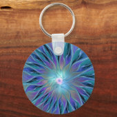 ブルーパープルフラワードリーム抽象芸術フラクタルアート キーホルダー (正面)
