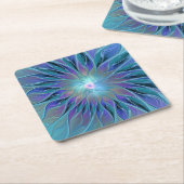 ブルーパープルフラワードリーム抽象芸術フラクタルアート スクエアペーパーコースター (アングル)