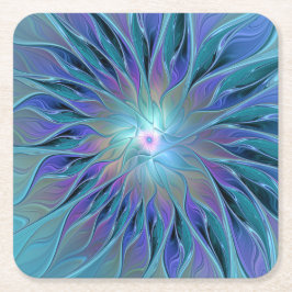 ブルーパープルフラワードリーム抽象芸術フラクタルアート スクエアペーパーコースター