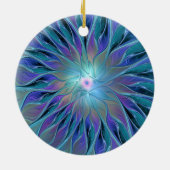 ブルーパープルフラワードリーム抽象芸術フラクタルアート セラミックオーナメント (裏面)