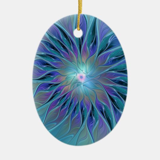 ブルーパープルフラワードリーム抽象芸術フラクタルアート セラミックオーナメント (正面)