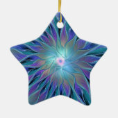 ブルーパープルフラワードリーム抽象芸術フラクタルアート セラミックオーナメント (裏面)