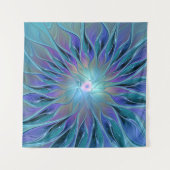 ブルーパープルフラワードリーム抽象芸術フラクタルアート タペストリー (正面(横))