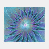 ブルーパープルフラワードリーム抽象芸術フラクタルアート フリースブランケット (正面(横))