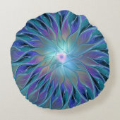 ブルーパープルフラワードリーム抽象芸術フラクタルアート ラウンドクッション (裏面)
