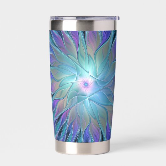 ブルーパープルフラワードリーム抽象芸術フラクタルアート 保温保冷タンブラー (左面)