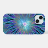 ブルーパープルフラワードリーム抽象芸術フラクタルアート iPhone 15ケース (裏面横)