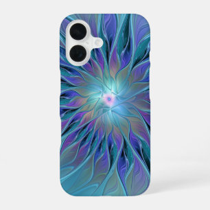 ブルーパープルフラワードリーム抽象芸術フラクタルアート iPhone 16ケース
