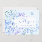 ブルーパープルフローラエレガント誕生日 招待状 (正面)